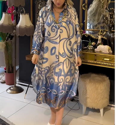 Modna luźna klasyczna sukienka z dekoltem w kształcie litery V