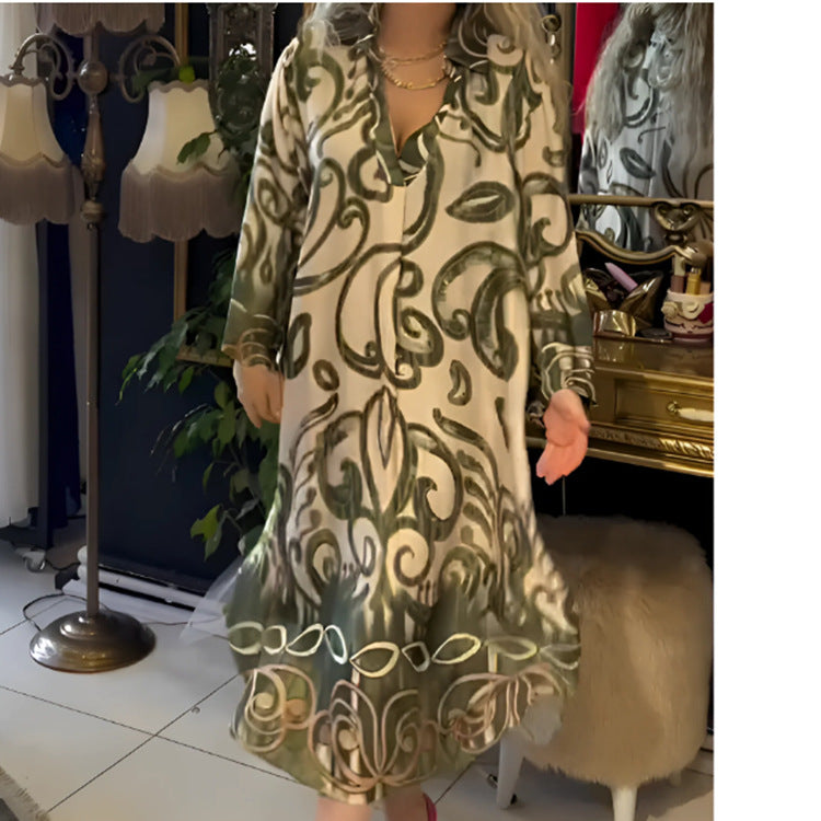 Modna luźna klasyczna sukienka z dekoltem w kształcie litery V