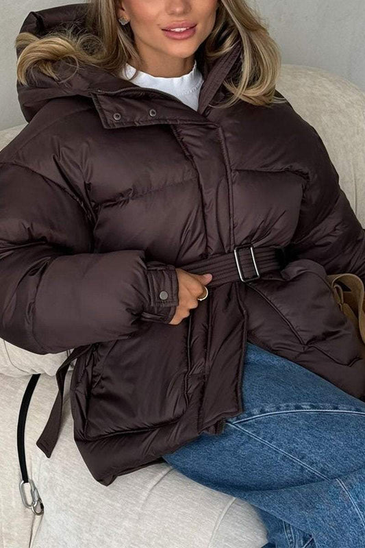Damska swobodna, gruba kurtka z kapturem i zamkiem błyskawicznym